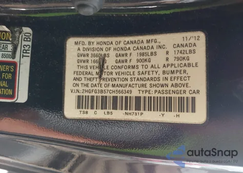 2012 Honda Civic Lx from USA, damaged, VIN 2HGFG3B57CH566349